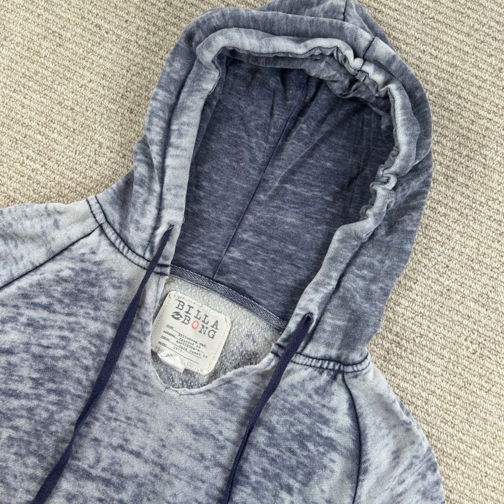 Billabong Hoodie Women Medium Gray Blue Burnout Wash Surf Beachy Boho Sweatshirt - Picture 13 of 14